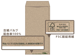 再生紙100％のFSC認証封筒